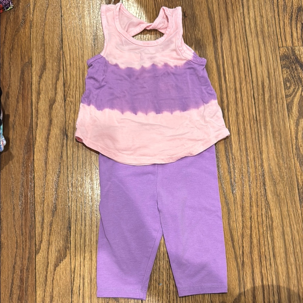 Splendid Pink and Purple Tie-Dye Tank Top and Leggings Set